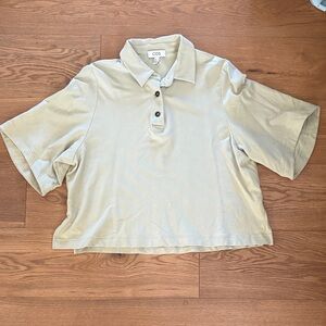 Oversized COS Light Green Polo Shirt with Button Details